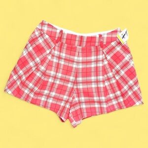 NWT SMYTHE Red Orange White Plaid Pleaded Preppy Short